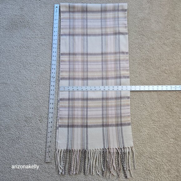 NWOT Cashmere Tan & Creme  Plaid Scarf - Picture 2 of 10